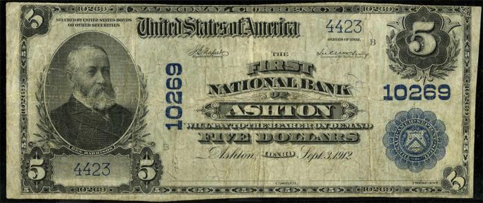 First National Bank of Ashton National Currency dollar bill