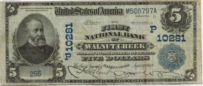 First National Bank of Walnut Creek National Currency dollar bill