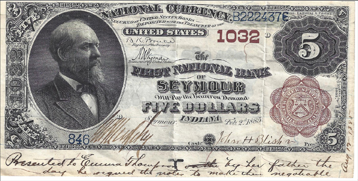 First National Bank of Seymour National Currency dollar bill