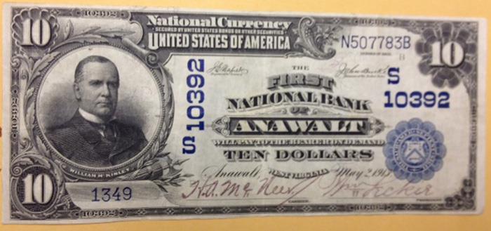 First National Bank of Anawalt National Currency dollar bill