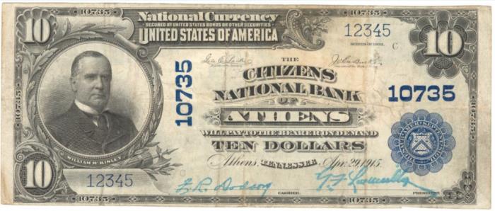 Citizens National Bank of Athens National Currency dollar bill