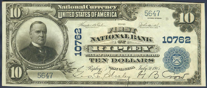 First National Bank of Ripley National Currency dollar bill