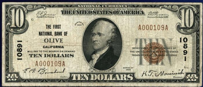First National Bank of Olive National Currency dollar bill