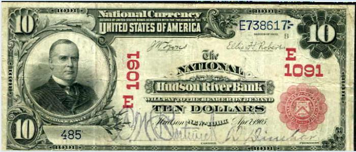National Hudson River Bank of Hudson National Currency dollar bill