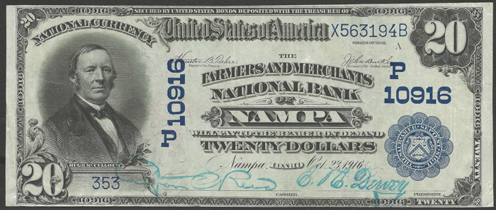 Farmers and Merchants National Bank of Nampa National Currency dollar bill