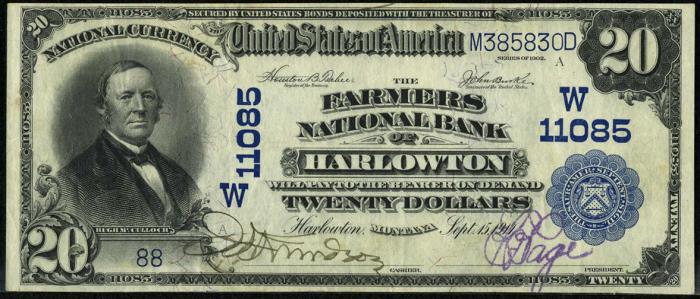 Farmers National Bank of Harlowton National Currency dollar bill