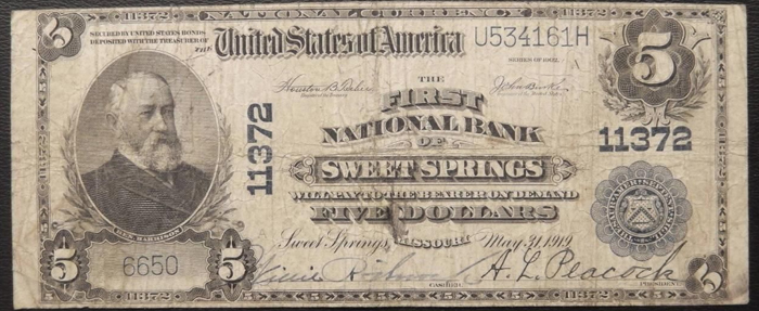 First National Bank of Sweet Springs National Currency dollar bill