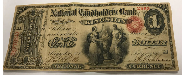 National Landholders Bank of Kingston National Currency dollar bill