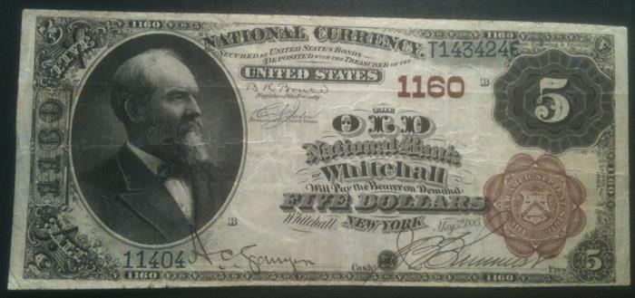 Old National Bank of Whitehall National Currency dollar bill