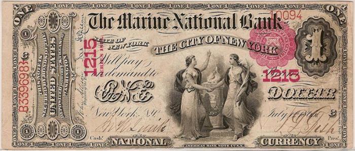Marine National Bank of The City of NY National Currency dollar bill
