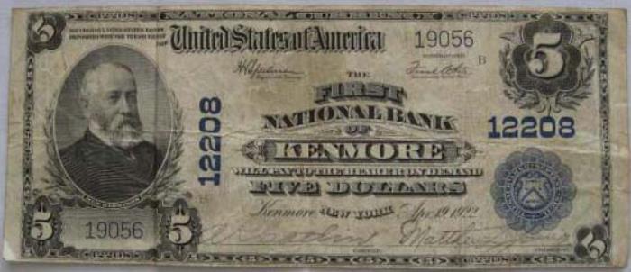 First National Bank of Kenmore National Currency dollar bill