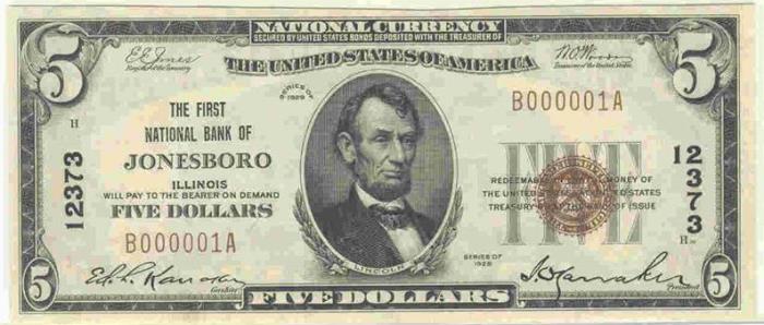 First National Bank of Jonesboro National Currency dollar bill