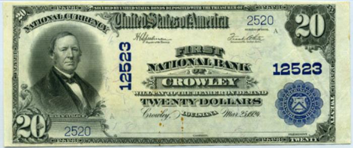 First National Bank of Crowley National Currency dollar bill
