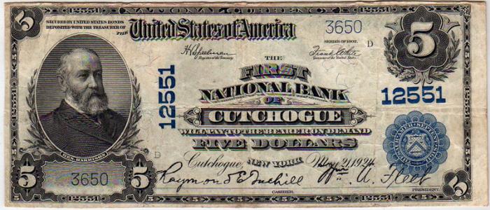 First National Bank of Cutchogue National Currency dollar bill