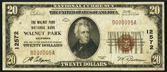 Walnut Park National Bank, Walnut Park National Currency dollar bill