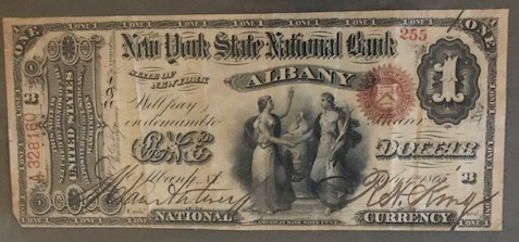New York State National Bank of Albany National Currency dollar bill