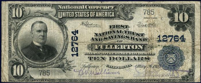 First National Trust and Savings Bank of Fullerton National Currency dollar bill