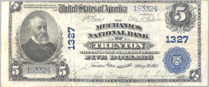 Mechanics National Bank of Trenton National Currency dollar bill