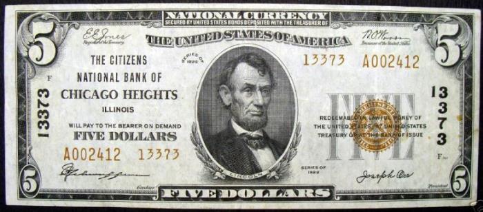 Citizens National Bank of Chicago Heights National Currency dollar bill