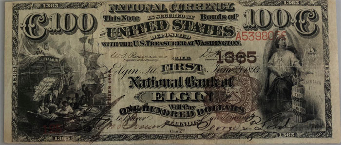 First National Bank of Elgin National Currency dollar bill