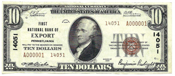 First National Bank of Export National Currency dollar bill