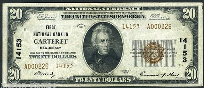 First National Bank in Carteret National Currency dollar bill