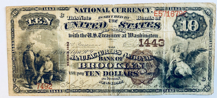 Manufacturers National Bank of New York City National Currency dollar bill