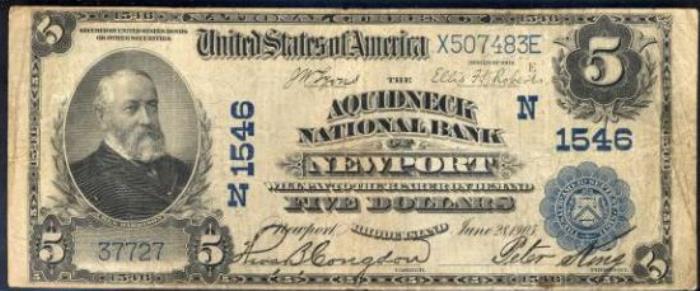 Aquidneck National Bank of Newport National Currency dollar bill