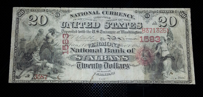 Vermont National Bank of Saint Albans National Currency dollar bill
