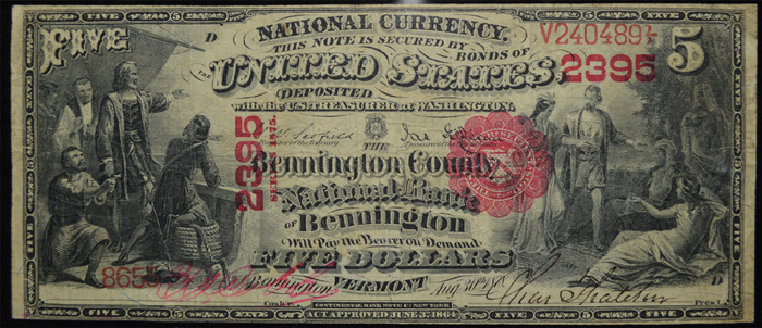Bennington County National Bank of Bennington National Currency dollar bill