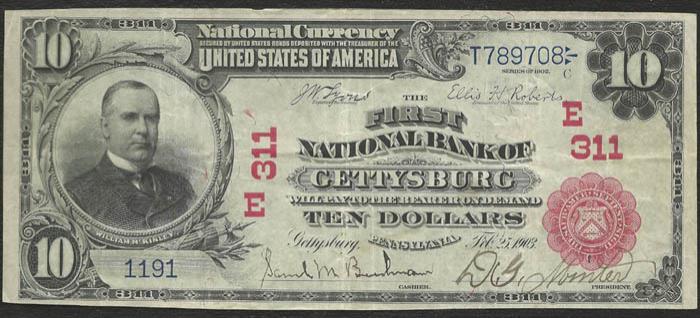First National Bank of Gettysburg National Currency dollar bill