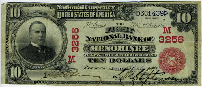 First National Bank of Menominee National Currency dollar bill