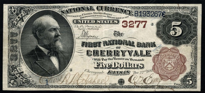 First National Bank of Cherryvale National Currency dollar bill