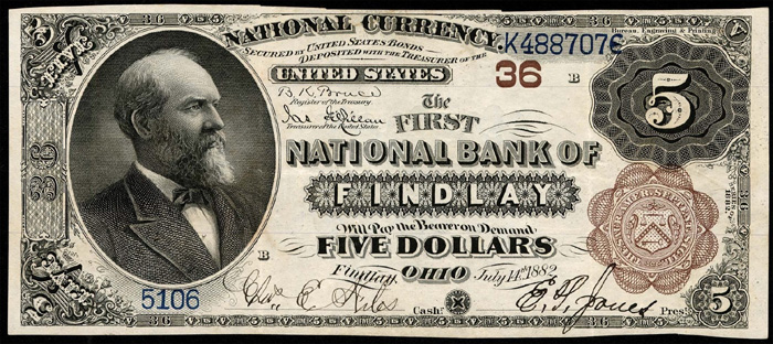 First National Bank of Findlay National Currency dollar bill