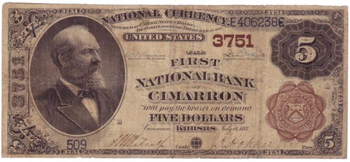 First National Bank of Cimarron National Currency dollar bill