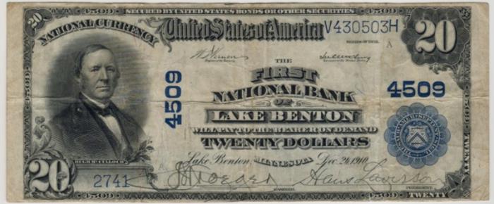 First National Bank, Lake Benton National Currency dollar bill