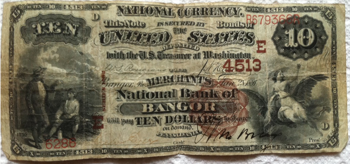 Merchants National Bank of Bangor National Currency dollar bill
