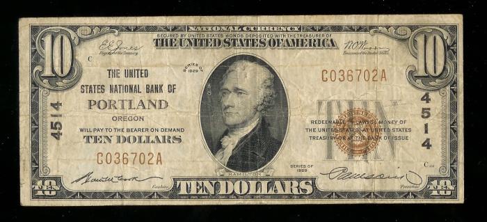 United States National Bank of Portland National Currency dollar bill