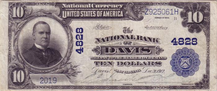 National Bank of Davis National Currency dollar bill