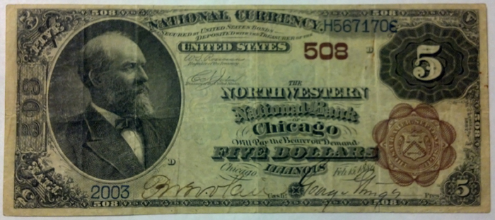 Northwestern National Bank of Chicago National Currency dollar bill