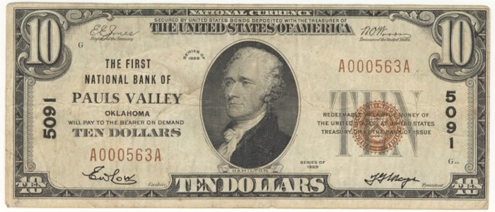 First National Bank of Pauls Valley National Currency dollar bill