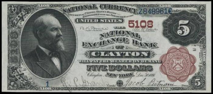 National Exchange Bank of Clayton National Currency dollar bill