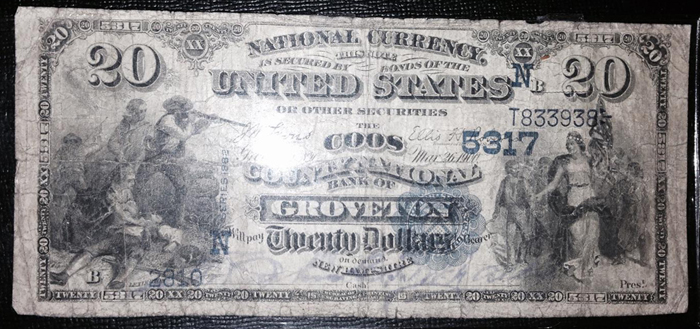 Coos County National Bank of Groveton National Currency dollar bill