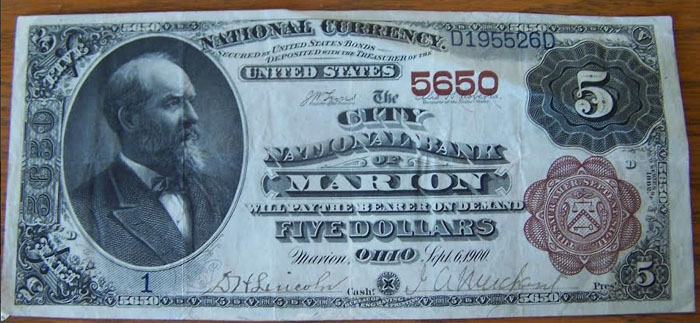 City National Bank of Marion National Currency dollar bill
