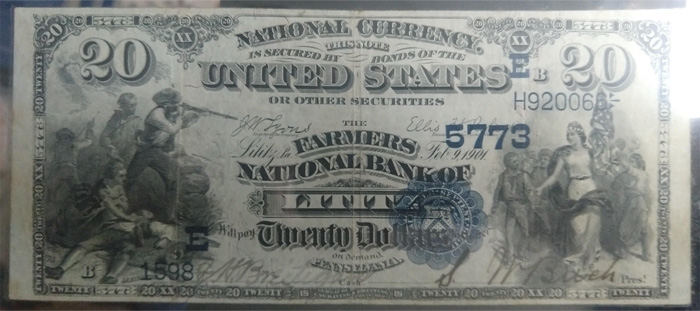 Farmers National Bank of Lititz National Currency dollar bill