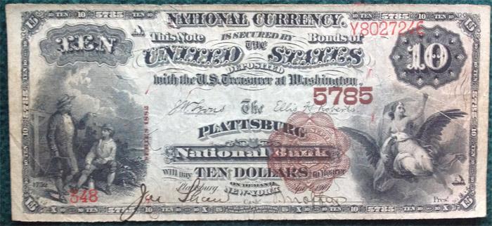 Plattsburg National Bank, Plattsburg National Currency dollar bill
