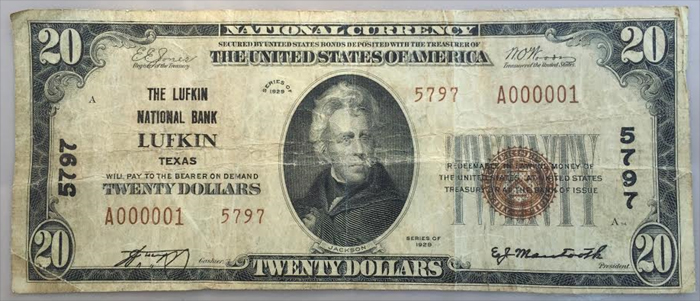 Lufkin National Bank, Lufkin National Currency dollar bill