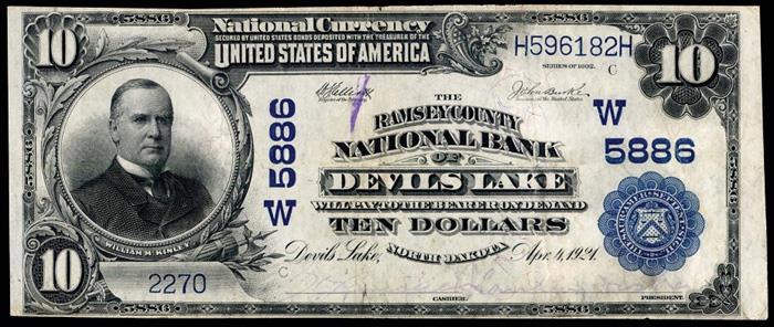 Ramsey County National Bank of Devils Lake National Currency dollar bill