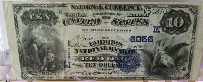 Farmers National Bank, Red Oak National Currency dollar bill