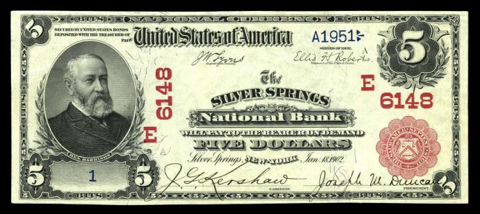 Silver Springs National Bank, Silver Springs National Currency dollar bill
